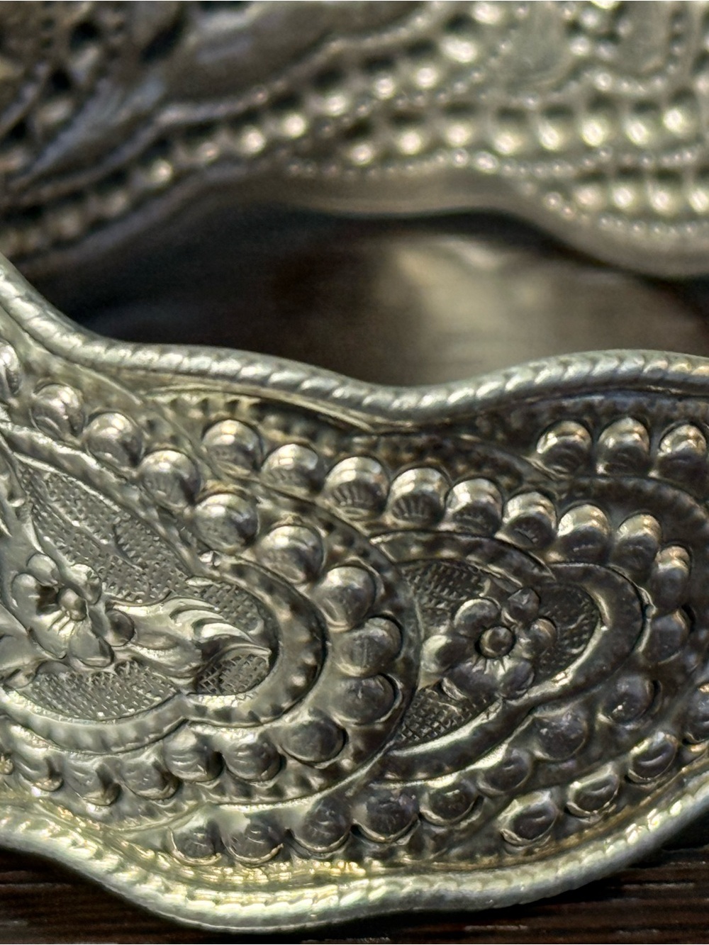 Vintage Silver Floral Engraved Cuff Bracelet 925 Thailand - Picture 3 of 4